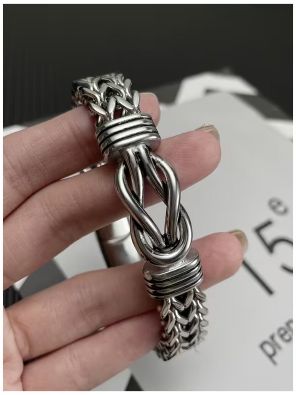 Infinity Knot Bracelet Stainless Steel Double Row Curb Chain Unixex Size 8.5